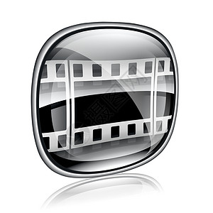 电影网站胶片图标黑玻璃 在白色背景上隔离进挪框架玻璃工具网页键盘电影宏观网站技术背景