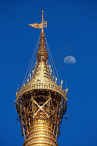 在Shwedagon塔顶端背景图片