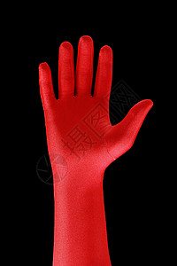 一只红色手套的奇怪的手背景图片