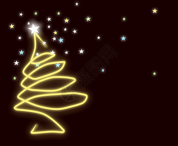 圣诞树雪花问候语星星贺卡插图假期卡片黄色海浪背景图片