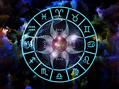 十二星座系占星构成作品黑色蓝色星云泡沫圆形甲虫技术圆圈预言背景