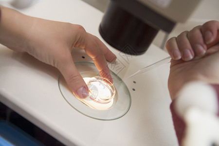 卵子把精子添加到蛋里中年显微镜人员怀孕中年人技术员生育力女性医师程序背景