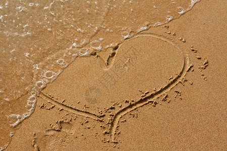 心中在沙沙中画起的心背景图片