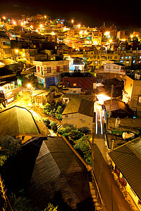 台湾深夜的乡丰村地标怀旧城市爬坡旅行村庄背景图片