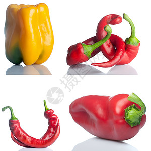 白色隔离的红辣椒和胡椒背景图片