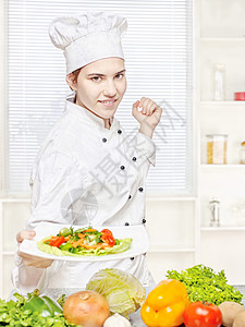 提供素食用餐的厨师工作职业洋葱土豆酒店蔬菜工业女性厨房沙拉背景图片