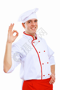青年烹饪准备食品盘子职业生活工作围裙成人勺子厨房酒店美食背景图片