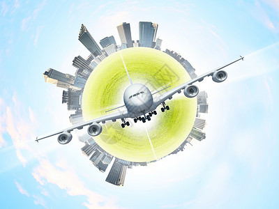 地球飞机地球在天空背景下的地球景观建筑商业世界活力蓝色太阳运输建造城市背景