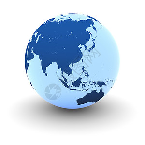亚洲在蓝色地球上背景图片