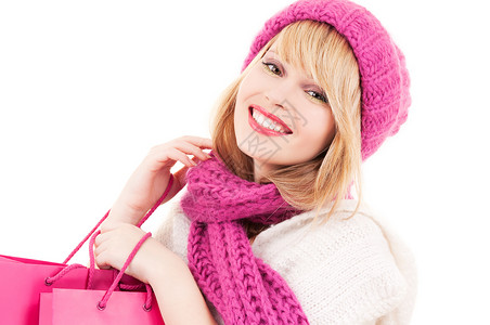 专柜女士帽子羊毛礼物青少年围巾享受销售微笑女性高清图片