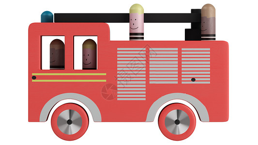 消防车玩具男人插图剪裁情况灭火器孩子救援木头幼儿园消防队员背景图片