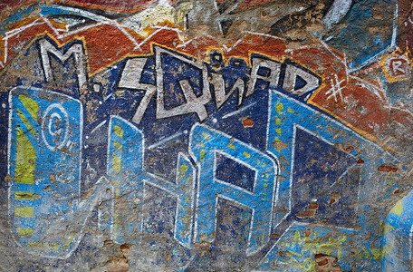 涂鸦墙木板贫民窟蓝色字母垃圾文化墙纸艺术城市宏观背景图片