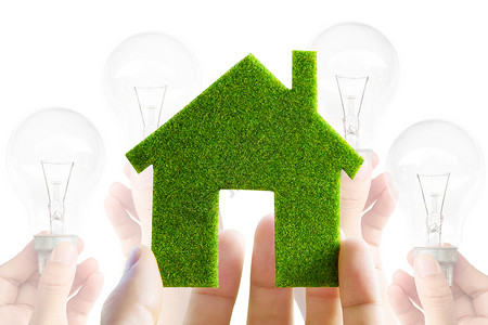 手草生态室内图标能源概念活力力量绿色财产房子节约灯泡背景