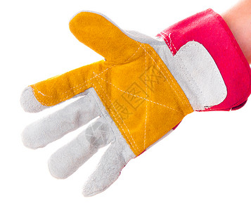 手套手和电锯白色工人园艺黄色安全工作工业背景图片