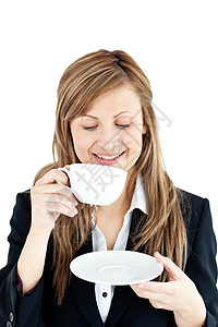 光喝咖啡的女商务人士高清图片