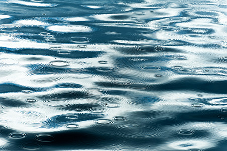 水表面反射湖面降下雨滴波纹环境海浪飞溅白色蓝色反射圆圈涟漪运动背景