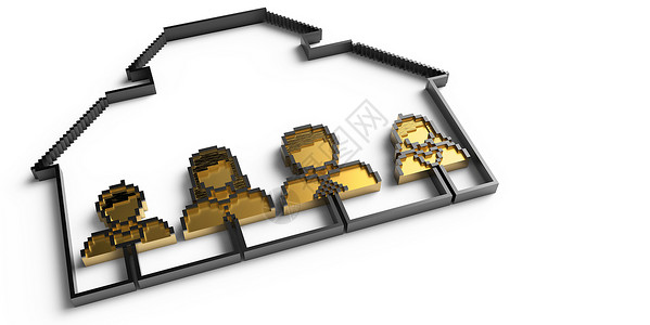 聖像金金人家族圣像建筑房子财产插图家庭白色金子创造力盒子金属背景