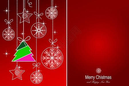 漫画装饰圣诞树球风格明信片幸福装饰礼物漫画季节性喜悦卡片问候语背景