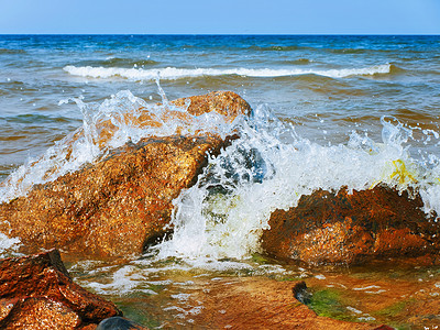 海海岸码头环境波浪状海岸线飞溅海浪地平线冲浪泡沫岩石背景图片