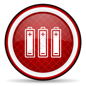 电池显示图标白色背景上的电池红色光泽图标 白色背景上的电池红色光泽图标背景