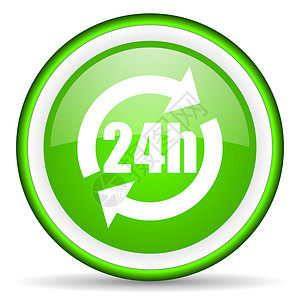 24小时电话图标白色背景上的 24 h 绿色光滑图标背景