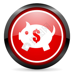 财富圆形图标白色背景上圆圆红色闪光图标的猪肉银行兴趣界面储蓄存钱罐财富利润孩子钥匙折扣收益背景