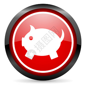财富圆形图标白色背景上圆圆红色闪光图标的猪肉银行兴趣银行业互联网赌注折扣市场交换硬币货币存钱罐背景