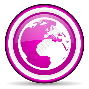 白色背景上的地球紫色闪光图标公司网站服务电话网络手机全世界钥匙圆圈按钮背景图片