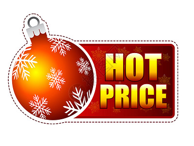 新年放价带有圣诞节球和雪花的热价标签背景