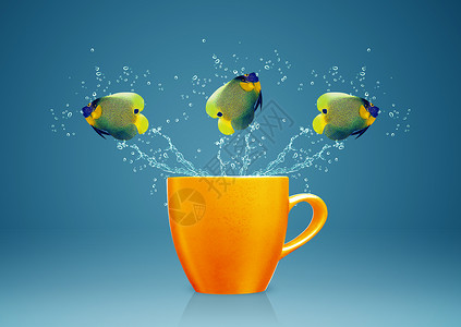 凉凉鱼活力新世界陶瓷动画片玩意想像力行动飞溅平面玻璃背景