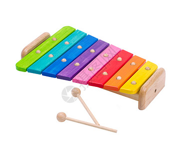 白色上隔绝的木彩彩彩色x声乐玩具高清图片