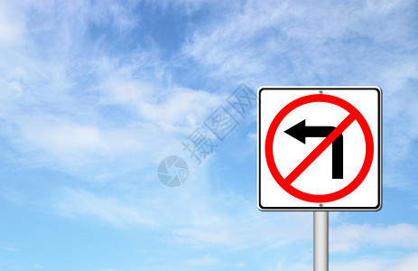 路牌不会从蓝天向左转邮政正方形控制曲线蓝色交通运输法律信号危险背景图片