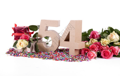 四旬期玫瑰年龄数字 用玫瑰装饰纸盒展示纸板生日幸福庆典礼物盒子惊喜纪念日背景