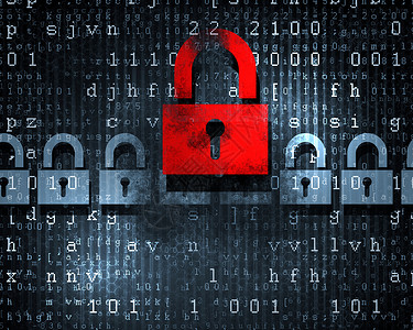 加密数字带有锁定的安全安全概念数字化挂锁互联网隐私蓝色攻击数据授权屏幕钥匙背景