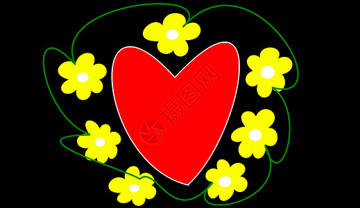 鲜花和心吸引力性别黄色插图生日背景图片