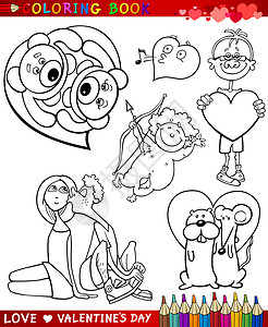 用于彩色的情人节卡通主题填色漫画卡通片绘画假期拥抱仓鼠插图女孩问候背景图片