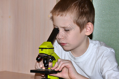 青少年通过显微镜进行研究和观察 以研究孩子目镜训练学校班级生物课桌背景图片