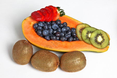 木瓜甜点特写水果甜点生产种子热带橙子白色绿色营养食物奇异果背景
