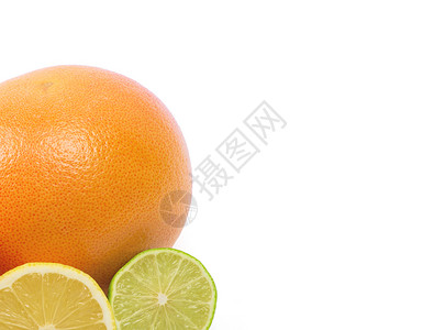 白色上隔离的清新整片石灰 柠檬和橙色图像香橼食物饮食小吃团体水果营养橙子叶子异国背景图片
