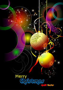 配弟领域圣诞节  新年闪光卡 配金球Eps10矢量红色星星金子插图作品矩形节日装饰品快乐问候语背景