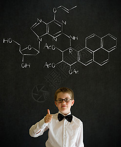 用科学化学公式的男孩生意人 缩拇指背景图片