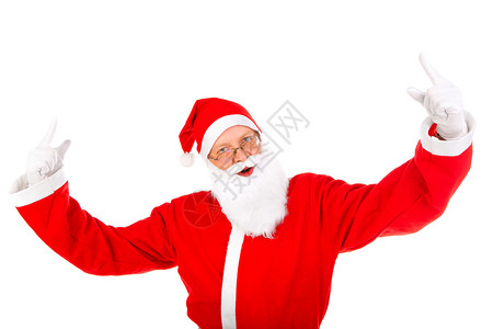 圣诞老人手臂桑塔克拉斯手指喜悦胡子男人手势毛皮手套工作室胡须外套背景
