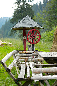 好国家长椅车轮木头乡村农村花园桌子生活背景图片