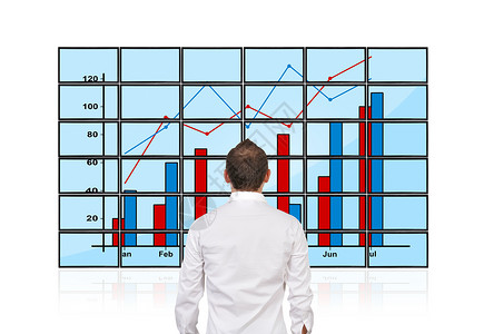 商务人士在图表上寻找液晶娱乐技术展示投资屏幕电视小路男人电子产品背景图片
