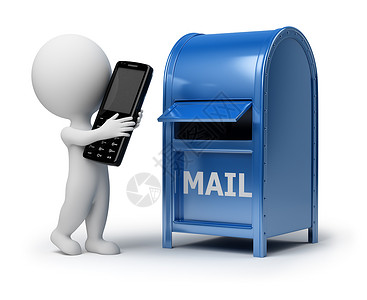 邮件发送3d小人口     邮寄电话邮件邮箱盒子插图细胞回收治疗技术蓝色听筒背景