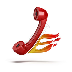 红色火焰图标热线网络白色火焰烧伤管子电话顾客按钮红色服务背景