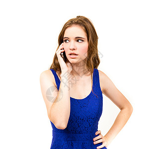时装演播室肖像人像工作室模型白色青少年手机女孩电话女士照片背景图片