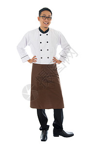 厨师全身亚洲男厨师身体商业职业工人全身白色套装职员冒充男人背景