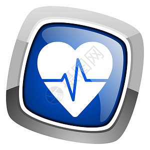 心电图图标脉冲图标心脏病学心电图按钮正方形保健商业蓝色卫生监视器钥匙背景