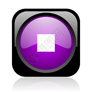 紫色方形边框停止黑色和紫色方形的网络光亮图标商业音乐播放器喷射导航互联网歌曲休息录音机钥匙电视背景
